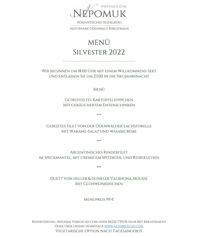 Silvester 2022     (Vegetarische Alternative gíbt es auch !) - Hotel zur Alten Brücke